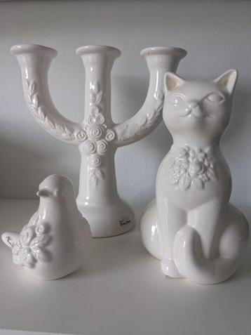 Set Rosa Ljung, kandelaar, poes en vogel beschikbaar voor biedingen