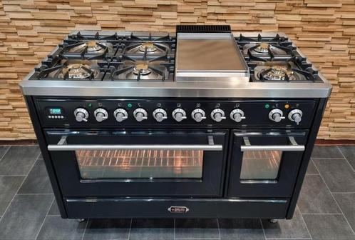 Luxe Fornuis Boretti Majestic 120cm zwart Frytop 7 pits, Witgoed en Apparatuur, Fornuizen, Zo goed als nieuw, Vrijstaand, Gas