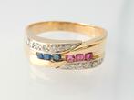 18 Karaat Gouden Damesring Ring 14 Diamanten Robijn Saffier, Jw, 20 of groter, Verzenden, Nieuw