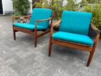 2 Skive fauteuls Denemarken teak design jaren 50-60 €895, Hout, Gebruikt, Minder dan 75 cm, Ophalen of Verzenden