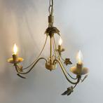 Franse toleware 3 armige bloemen kroonluchter, Huis en Inrichting, Lampen | Kroonluchters, Ophalen of Verzenden, Zo goed als nieuw