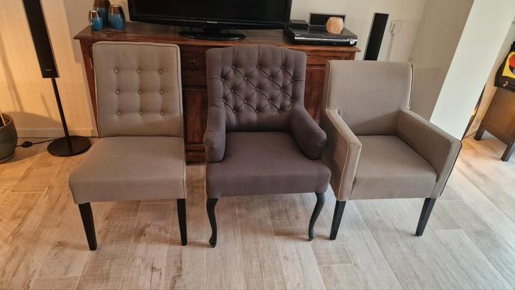 Stoffen Fauteuils/Eetkamerstoelen, Huis en Inrichting, Stoelen, Zo goed als nieuw, Drie, Stof, Grijs, Ophalen