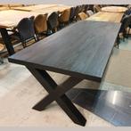 Eettafel recht | Zwart | Mangohout | 340x110cm, Ophalen, 100 tot 150 cm, Vijf personen of meer, Metaal
