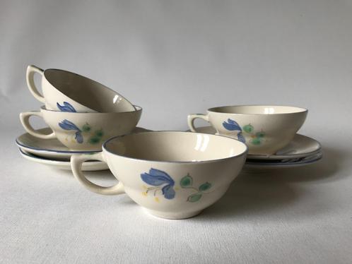 Art Deco Set van 4 theekop met schotels Regina Gouda handbe, Antiek en Kunst, Antiek | Servies los, Ophalen