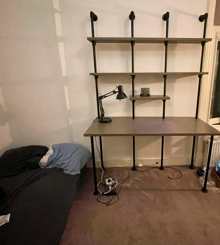 Tiener bureau industrieel, taupe 140cmx60cm, Huis en Inrichting, Bureaus, Zo goed als nieuw, Bureau, Ophalen of Verzenden