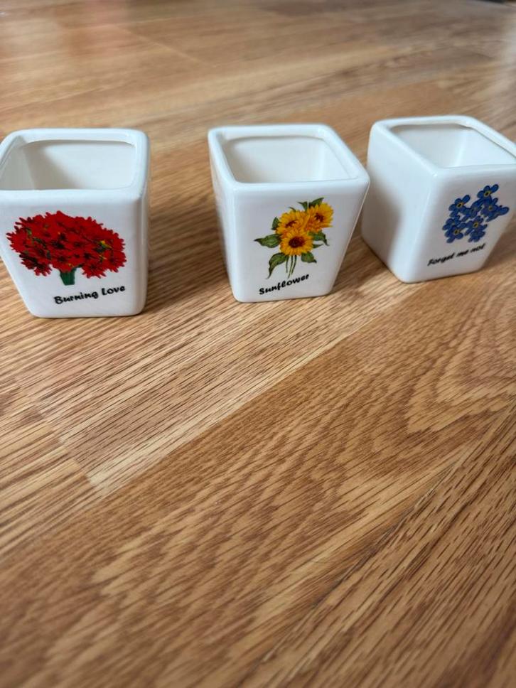 Leuke Bloempotjes - Set van 3, Tuin en Terras, Bloempotten, Gebruikt, Aardewerk, Binnen, Minder dan 40 cm, Minder dan 25 cm, Vierkant