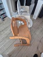 2x Kinder Eetstoel Wit/Hout - Met Eetblad & Gordels, Ophalen, Gebruikt, Meegroeistoel, Gordel(s)
