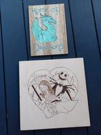 Houten schilderijtjes draak en nightmare before christmas, Ophalen of Verzenden