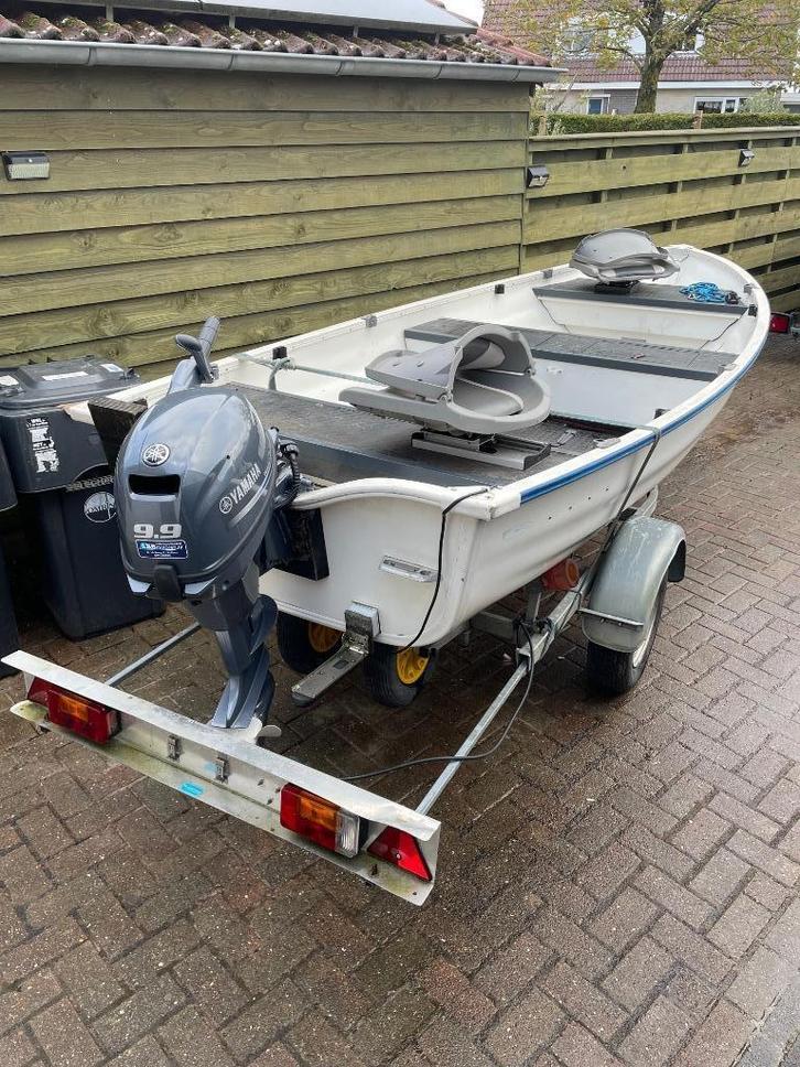 Linder 440 Fishing, kanteltrailer en nieuwe Yamaha 9.9, Watersport en Boten, Vis- en Consoleboten, Gebruikt, Tot 10 pk, 3 tot 6 meter