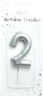 Nummer Kaars - Zilver 2 - 6cm, Ophalen of Verzenden, Nieuw, Versiering, Overige
