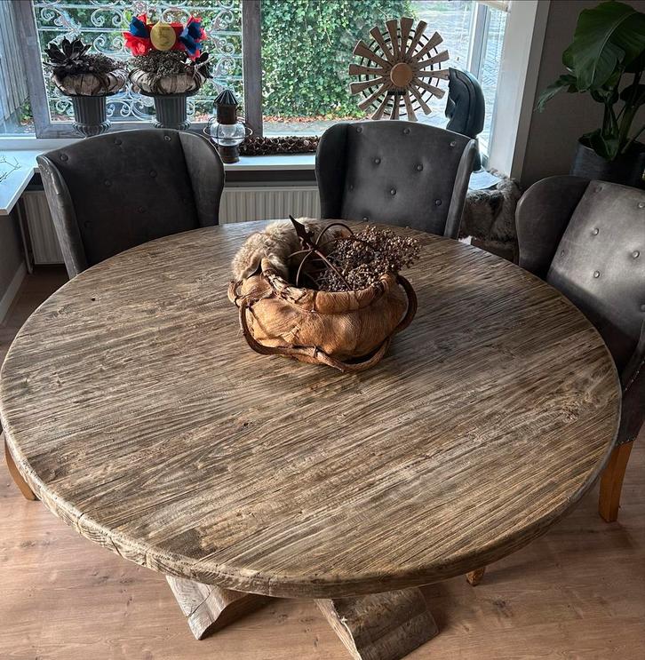 Stoere Eikenhouten ronde Eettafel - 150cm, Huis en Inrichting, Tafels | Eettafels, Gebruikt, 150 tot 200 cm, 100 tot 150 cm, Vijf personen of meer