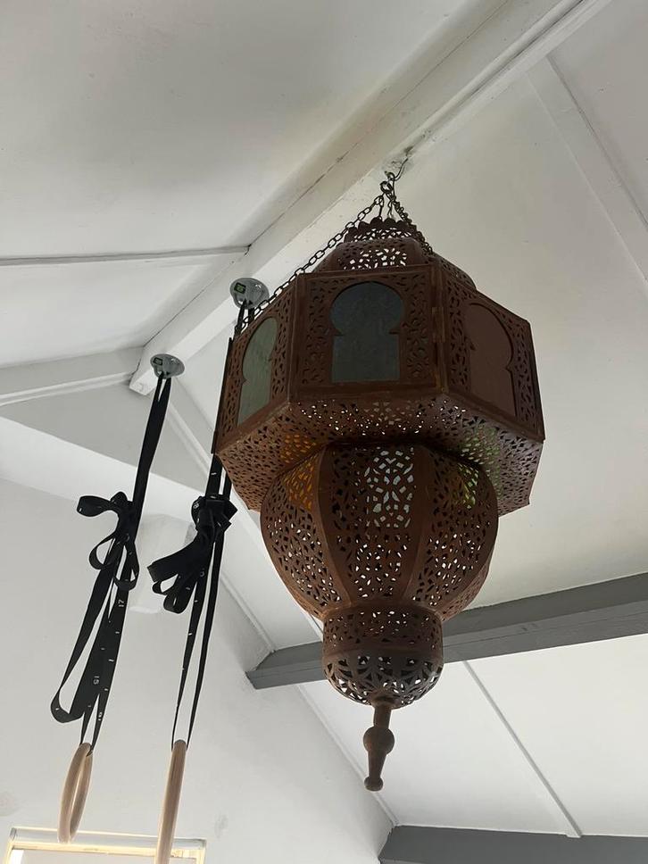 Oosterse kroonluchter, Huis en Inrichting, Lampen | Kroonluchters, Gebruikt, Glas, Metaal, Ophalen
