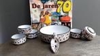 Vintage jaren 70 pinda set   snack chips noten set, Huis en Inrichting, Ophalen of Verzenden, Overige stijlen, Glas, Schaal of Schalen