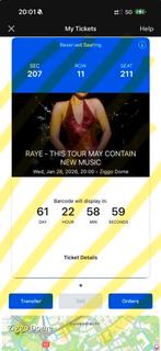 RAYE -Amsterdam tickets 28 January (28/1/26)-Ziggo Dome, Tickets en Kaartjes, Eén persoon