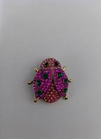 Goudkleurige broche insect kever roze groene stippen steentj, Sieraden, Tassen en Uiterlijk, Broches, Nieuw, Overige materialen