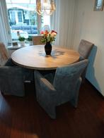 4 grijze microvezel eetkamerstoelen - nette staat, Overige materialen, Minder dan 50 cm, Minder dan 50 cm, Ophalen of Verzenden