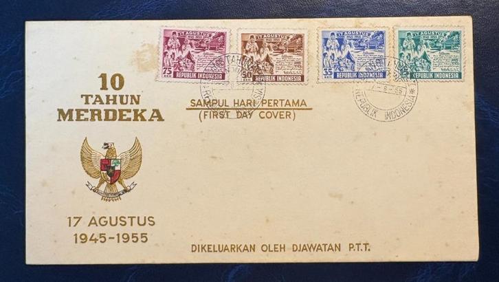 Indonesië FDC 17 augustus 1955, Postzegels en Munten, Postzegels | Eerstedagenveloppen, Onbeschreven, Rest van de wereld, Verzenden