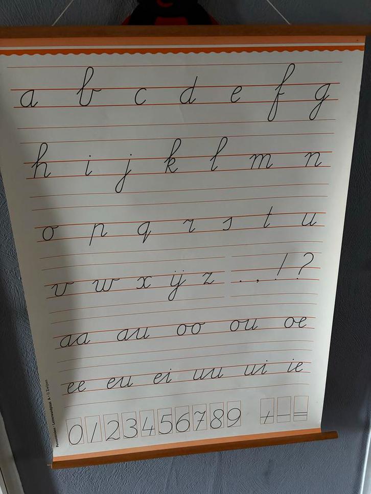 Oude schoolplaat - Schrijfletters, Antiek en Kunst, Antiek | Schoolplaten, Overige thema's, Ophalen