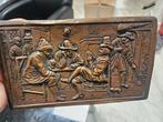 Antiek Bronzen Relief: Kaartspelende Mannen, Ophalen of Verzenden, Brons
