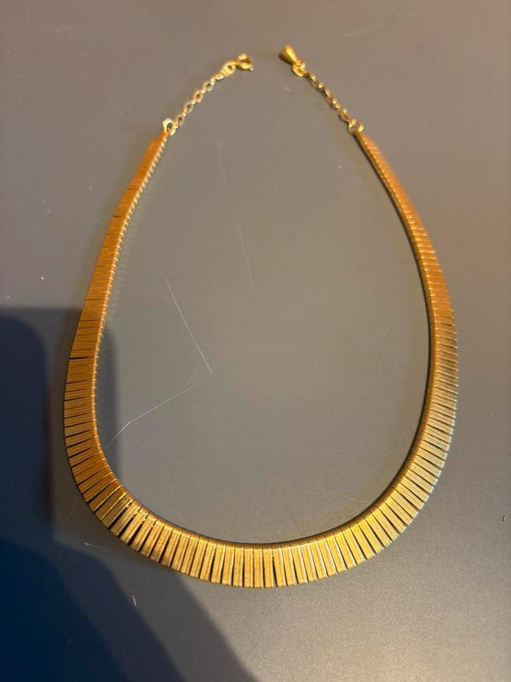 Vintage vergulde halsketting Jubearl brede flexibele schakel, Sieraden, Tassen en Uiterlijk, Kettingen, Overige materialen, Goud