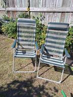 2 inklapbare tuin-camping-vis stoelen, groen-wit, ZGAN, Ophalen, Zo goed als nieuw, Campingstoel