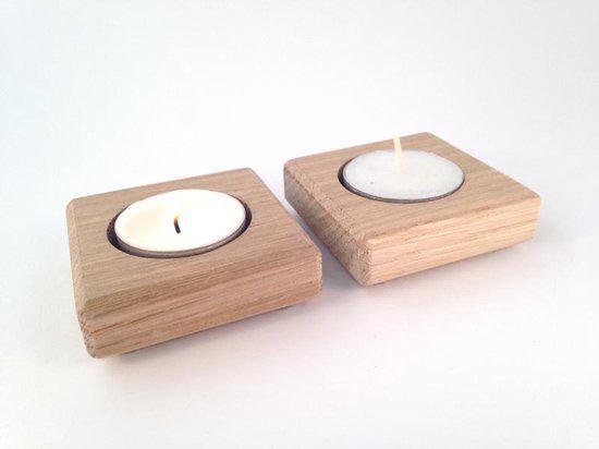 Eiken waxinelichthouder 6,5 cm vierkant - 2 stuks | NIEUW, Huis en Inrichting, Woonaccessoires | Kandelaars en Kaarsen, Nieuw