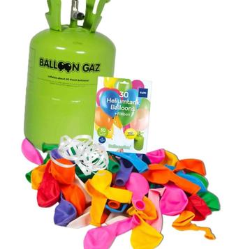 Helium tank met ballonen en lint. beschikbaar voor biedingen