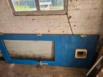 Hardhouten buitendeur met glas en kattenluik, Ophalen, Gebruikt, 80 tot 100 cm, 200 tot 215 cm