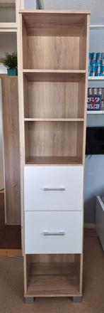 Lange, smalle hoge kast met 2 lades., Huis en Inrichting, Kasten | Boekenkasten, Ophalen, Zo goed als nieuw, 25 tot 50 cm, Minder dan 50 cm