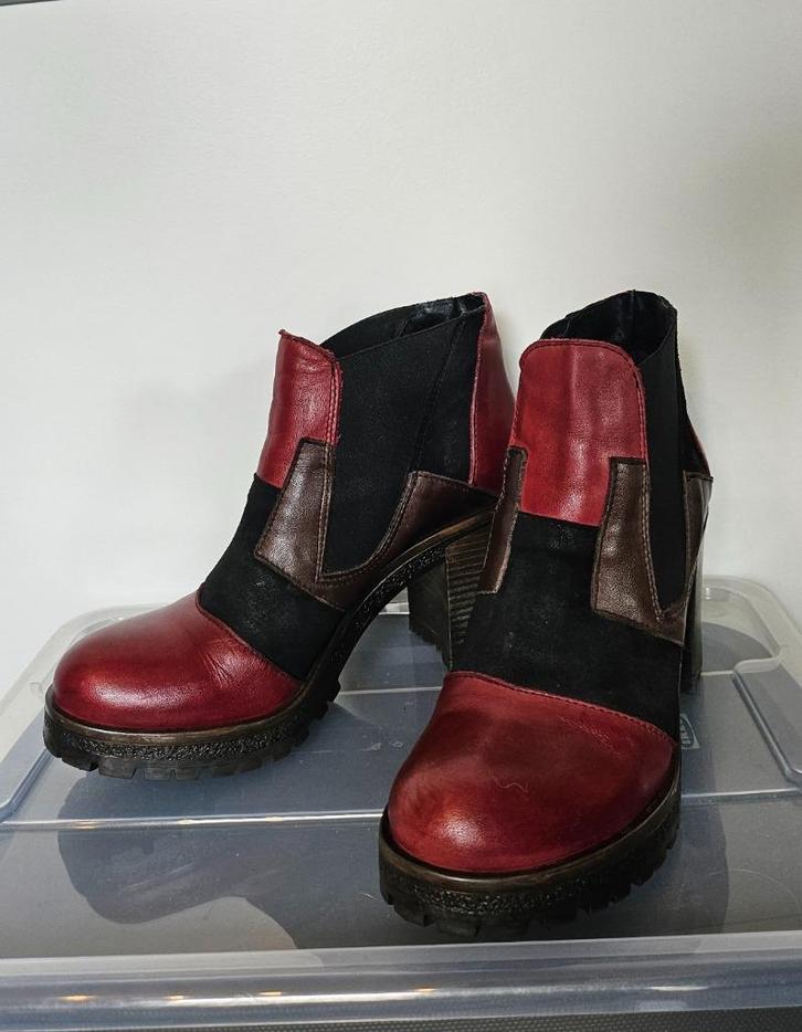 Patchwork Leren & Suède Enkellaarsjes Maat 38, Kleding | Dames, Schoenen, Zo goed als nieuw, Lage of Enkellaarzen, Zwart, Verzenden