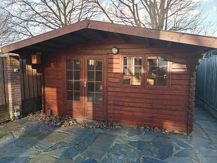 Houten Tuinhuis / Blokhut - Zelf Demonteren, Tuin en Terras, Tuinhuizen, Gebruikt, Blokhut, Hout, 250 tot 500 cm, 200 tot 400 cm
