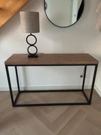 Sidetable / wandtafel zwart met eiken blad, Huis en Inrichting, Tafels | Sidetables, Ophalen, 100 tot 150 cm, Eikenhout, Zo goed als nieuw