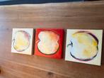 3 schilderijen met appels 20x20 cm, Ophalen of Verzenden