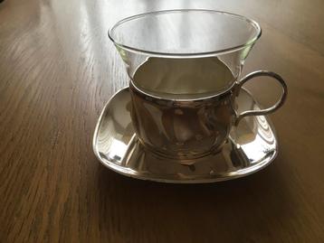 Kop en Schotel Set - Glas & Zilver beschikbaar voor biedingen
