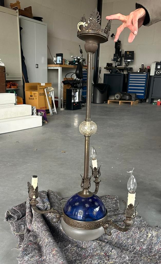 Antieke Spaanse lamp uit erfenis, Ophalen, Gebruikt, Glas