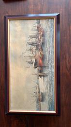 Schilderij havenzicht Rotterdam R Schaik jr 1958, Antiek en Kunst, Ophalen of Verzenden