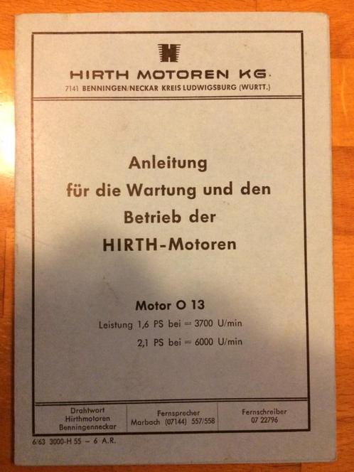 Onderhoud- en Handleiding voor HIRTH motoren type O13, Motoren, Handleidingen en Instructieboekjes, Overige merken, Ophalen of Verzenden