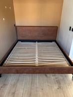 Cognac lederen bed 180x200, Huis en Inrichting, Slaapkamer | Bedden, Ophalen, Tweepersoons, Zo goed als nieuw, 180 cm