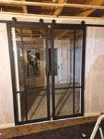 Houten schuifdeuren staal look, Ophalen, Minder dan 80 cm, Binnendeur, Zo goed als nieuw