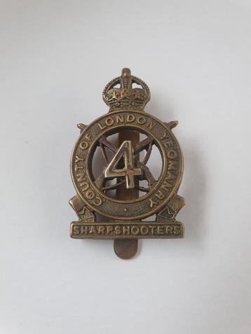 Zeldzame Britse WW2 4th County of London Yeomanry cap badge beschikbaar voor biedingen
