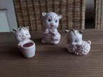 3 Mooie Vintage Katjes Poesjes Roze met Goud Kleur Porselein, Verzenden, Gebruikt, Dier