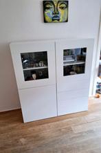 Ikea Vitrineopbergkast wit, 2 glazen deuren, 4 lades Besta, 25 tot 50 cm, 100 tot 150 cm, 100 tot 150 cm, Zo goed als nieuw
