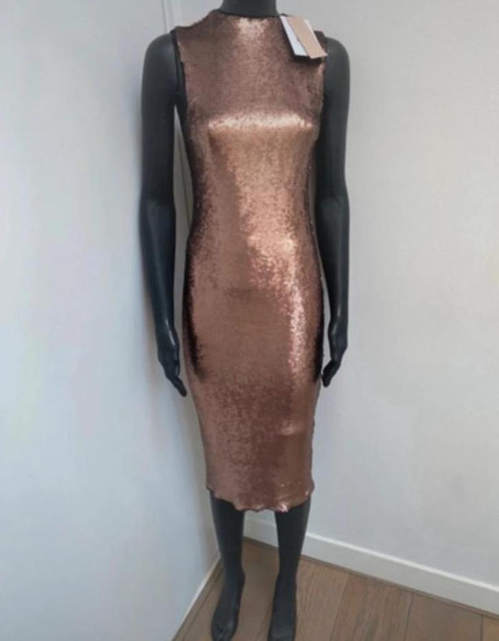 Josh V Pailletten Jurk Blush/Brons - Nieuw! Mt XS, Kleding | Dames, Jurken, Nieuw, Maat 34 (XS) of kleiner, Overige kleuren, Knielengte
