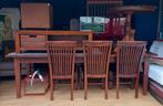 Teakhouten eettafel 250 cm met 6 stoelen, Huis en Inrichting, Complete eetkamers, Koloniaal, Gebruikt, 6 tot 8 stoelen, Ophalen