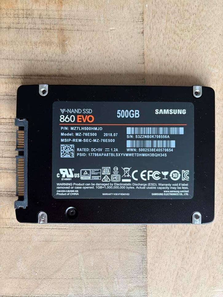 Samsung 860 EVO 500GB SSD, Computers en Software, Harde schijven, Gebruikt, Desktop, Intern, SSD, SATA, Ophalen of Verzenden