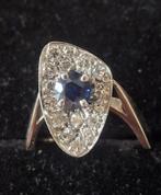 Witgouden brilliant ring met Ceylon  Saffier, Wit, Ophalen of Verzenden, Zo goed als nieuw, 17 tot 18