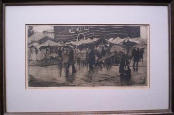 Cees Bolding(1897-1979).Nieuwmarkt bij de Waag.Prachtige ets beschikbaar voor biedingen
