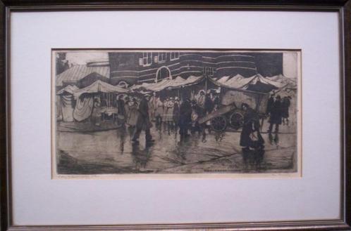 Cees Bolding(1897-1979).Nieuwmarkt bij de Waag.Prachtige ets, Antiek en Kunst, Kunst | Etsen en Gravures, Ophalen of Verzenden