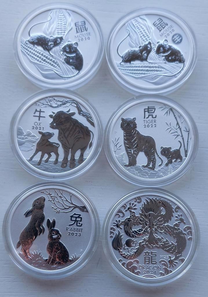 Zilveren 1 oz Lunar 3 munten., Postzegels en Munten, Munten | Oceanië, Losse munt, Zilver, Ophalen of Verzenden