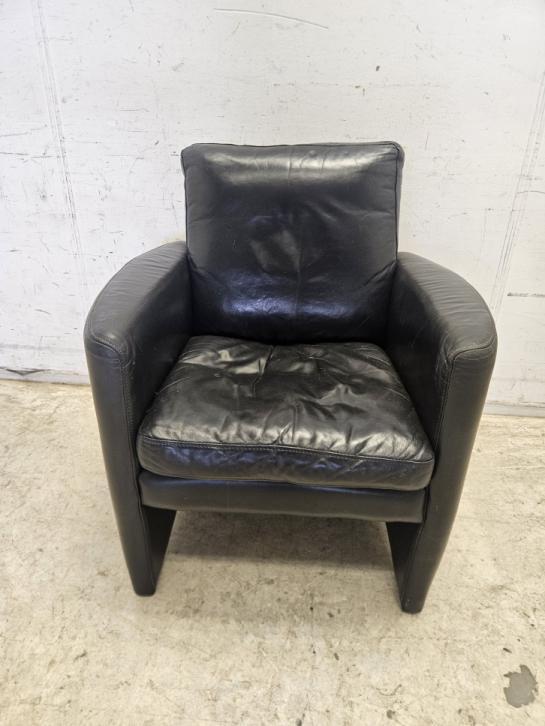 Zwart leren designfauteui van Touche, kamerstoel, Huis en Inrichting, Fauteuils, Gebruikt